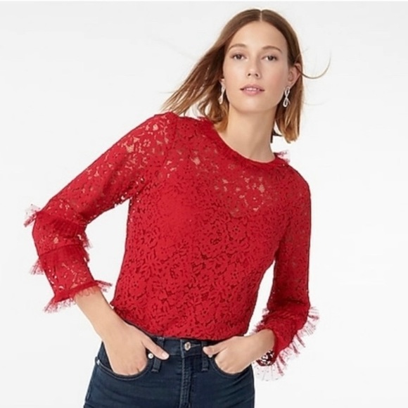 ✨NWT✨ JCREW Lace Top with Tulle Ruffle - Size Small - Picture 3 of 6